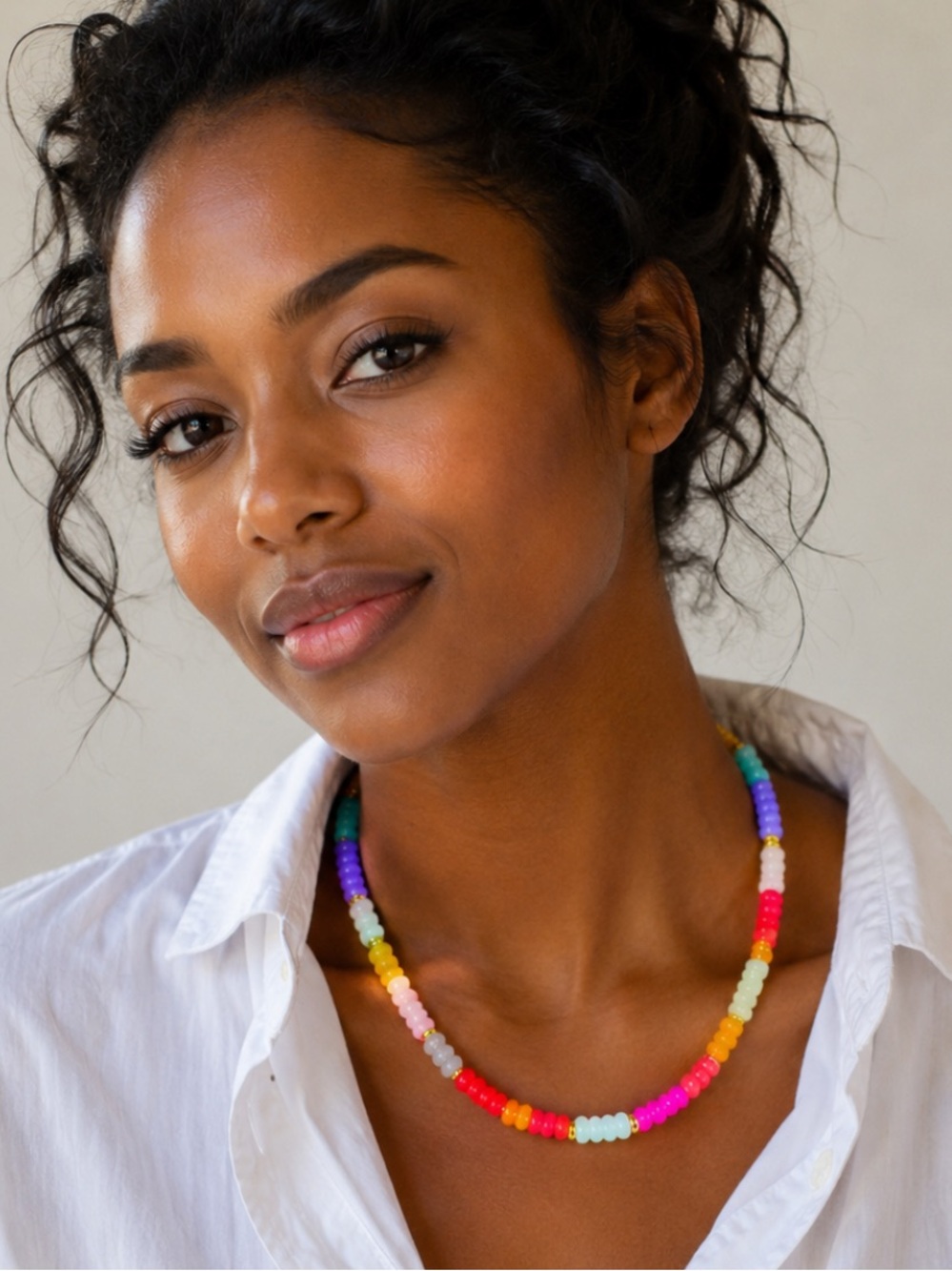 New! Preppy Colorful Colorblock Glass Bead Necklace NWOT 5011